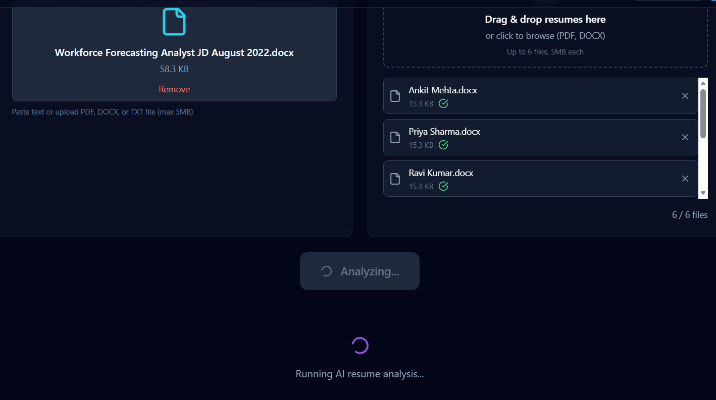 AI analysis processing resumes in real-time